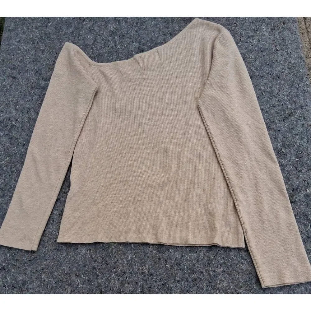 Easy clothes womens medium asymmetric off shoulder sweater tan nylon viscose